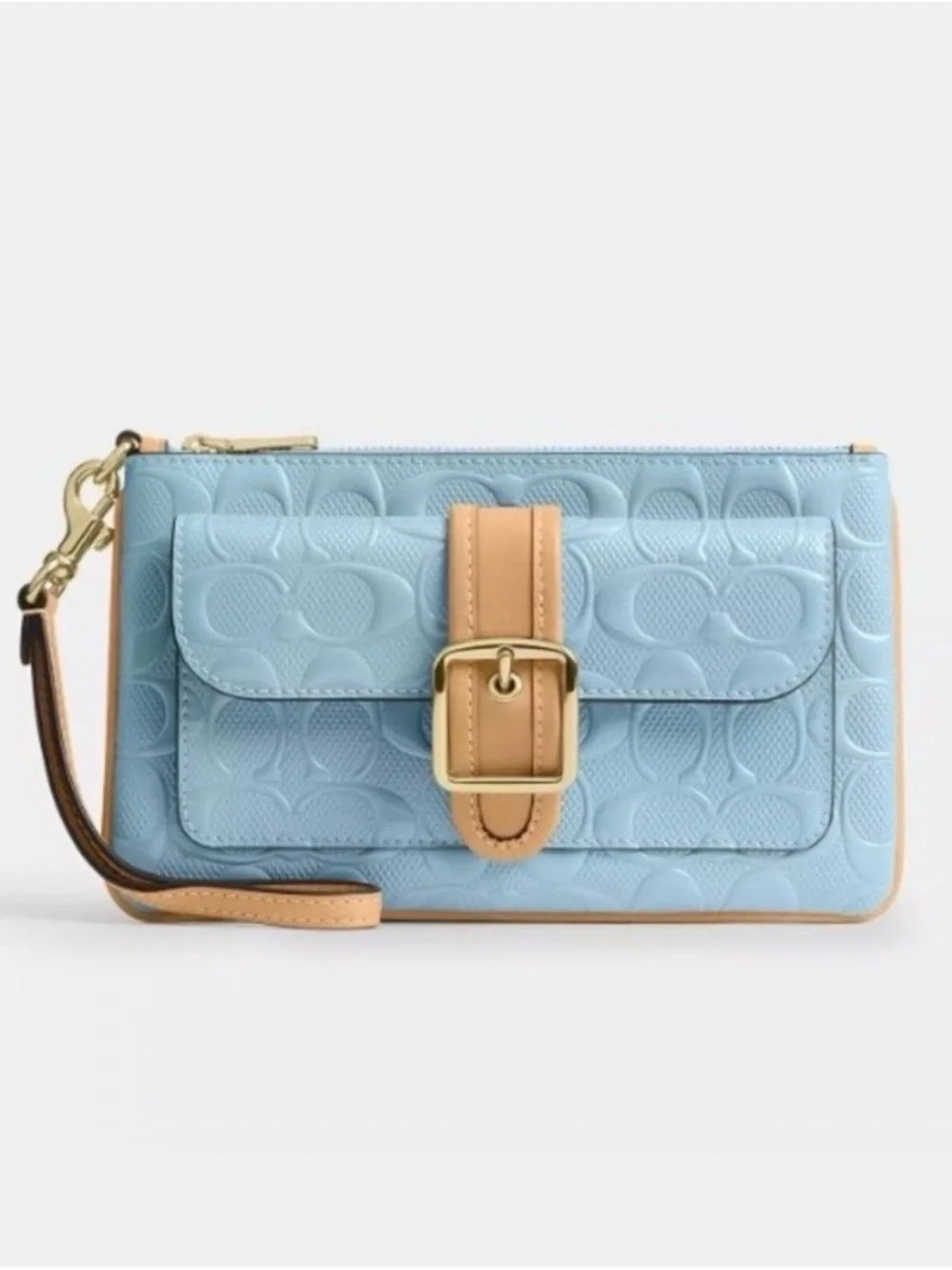 Coach Ashtn Blue Pearlized Leather Wristlet  Clutch NWT